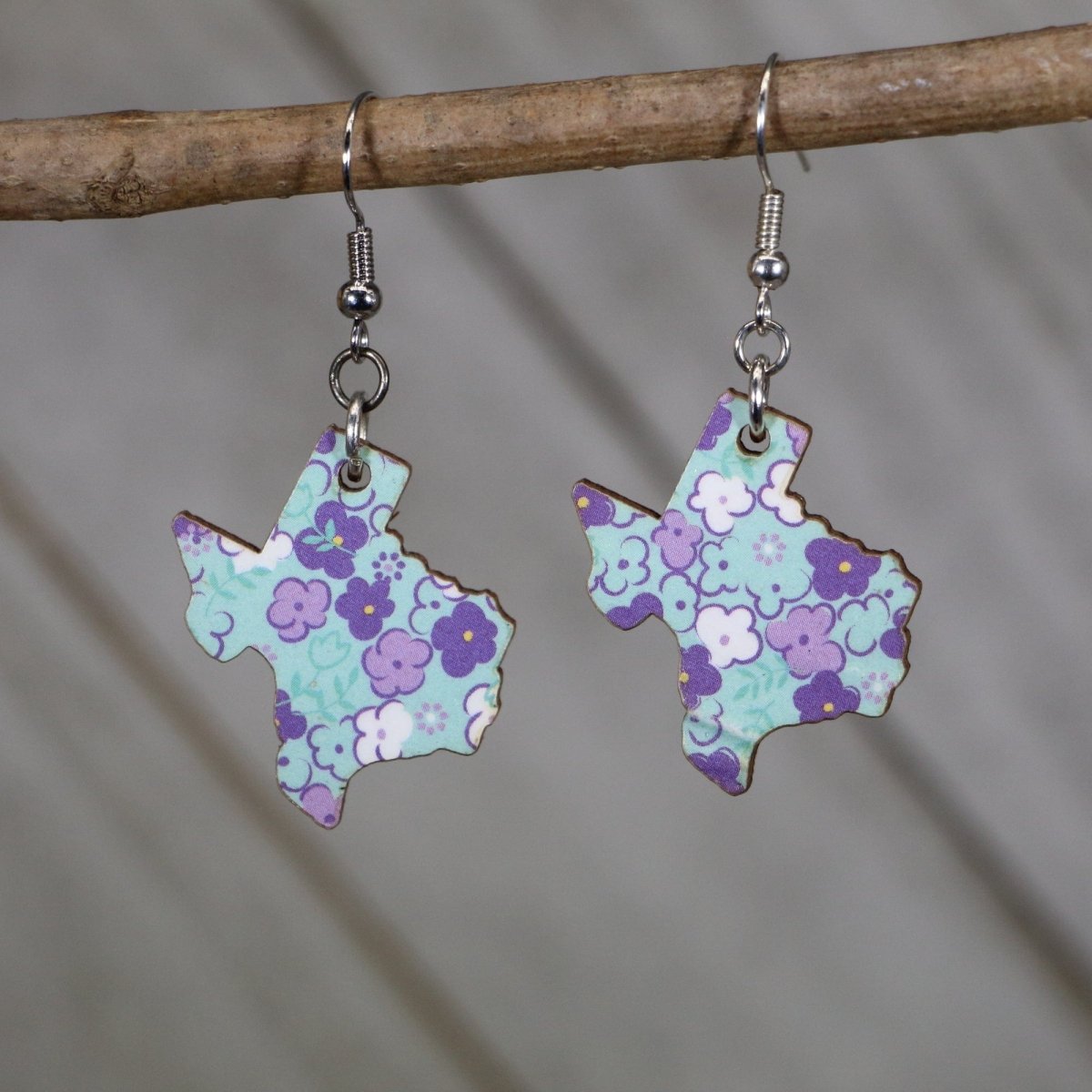Texas Floral Wooden Earrings | Purple Flower State Pride Jewelry by Cate's Concepts, LLC, handmade jewelry main product photo