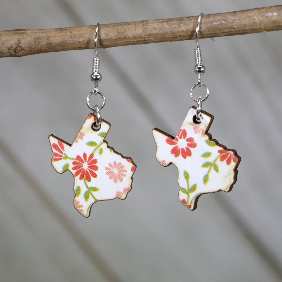 Texas Floral Wooden Earrings | State Pride Flower Jewelry by Cate's Concepts, LLC, handmade jewelry main product photo