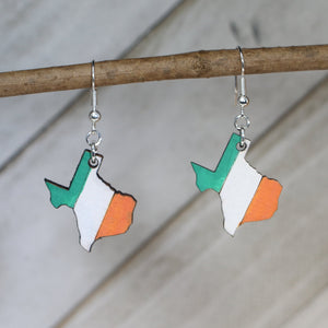 Texas Irish Flag Wooden Dangle Earrings | Texas Irish Pride Jewelry