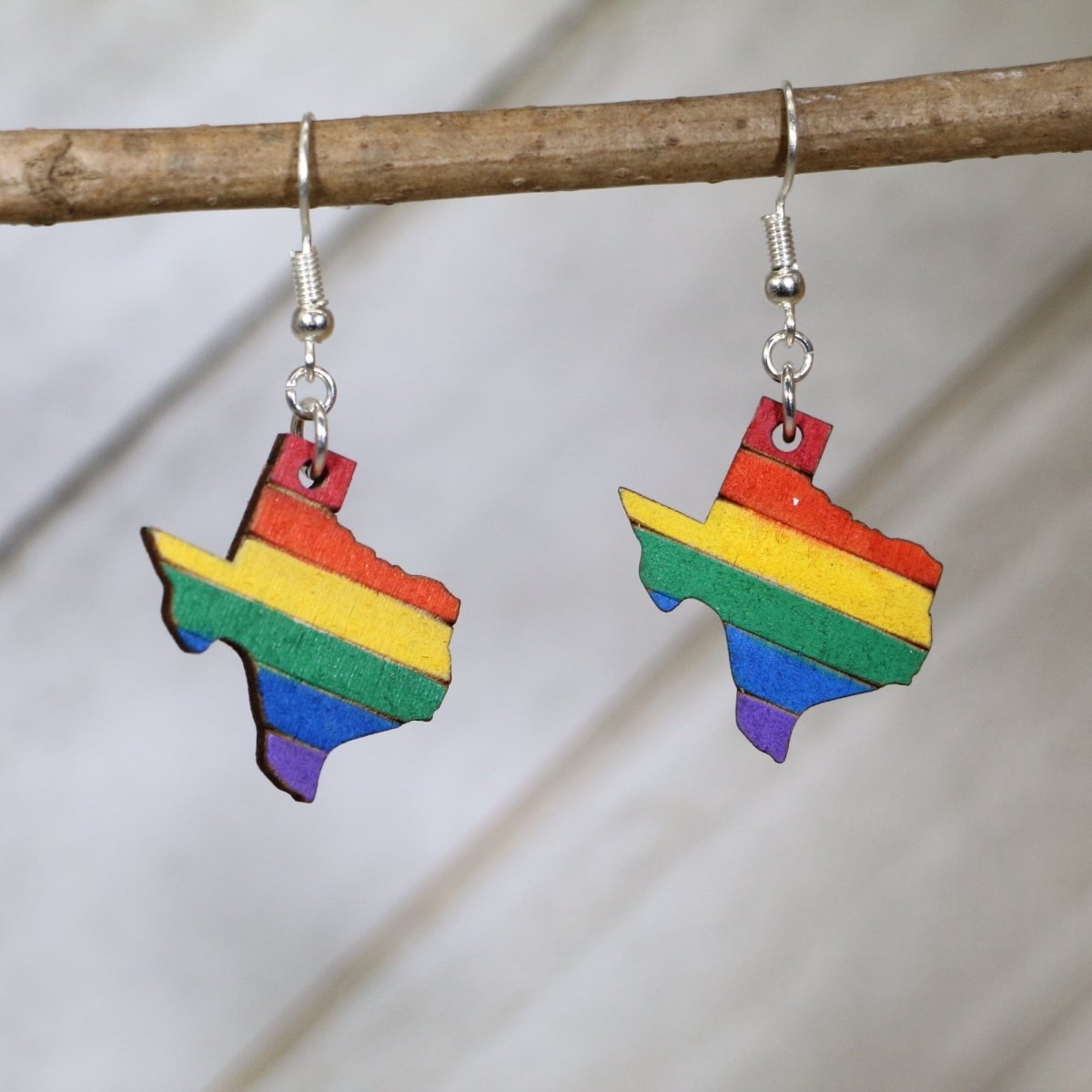 Texas LGBTQ Pride Wooden Earrings | Rainbow State Pride Jewelry