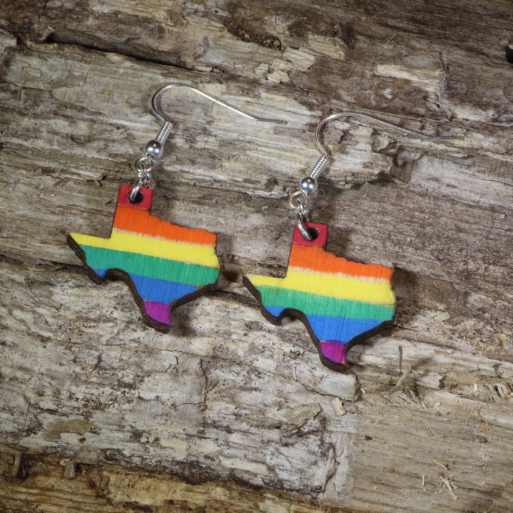 Texas LGBTQ Pride Wooden Earrings | Rainbow State Pride Jewelry by Cate's Concepts, LLC