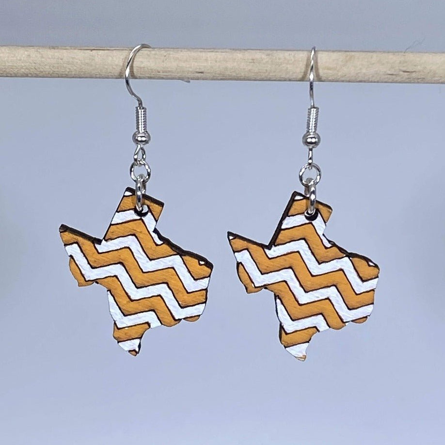 Texas Orange White Chevron Wooden Dangle Earrings | State Jewelry
