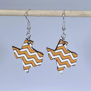 Texas Orange White Chevron Wooden Dangle Earrings | State Jewelry