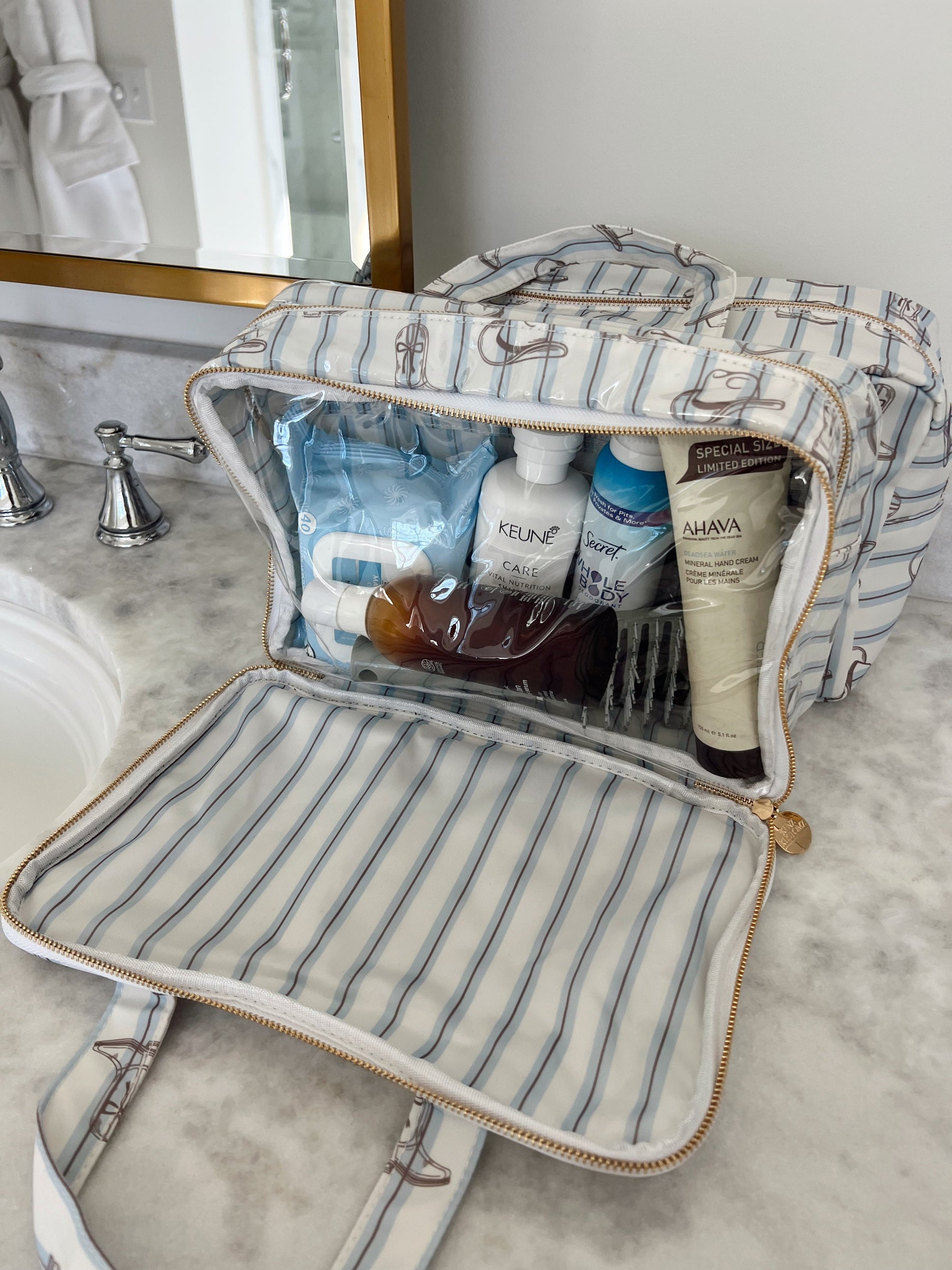 Western Blues Striped - Clear Coat Toiletry Case