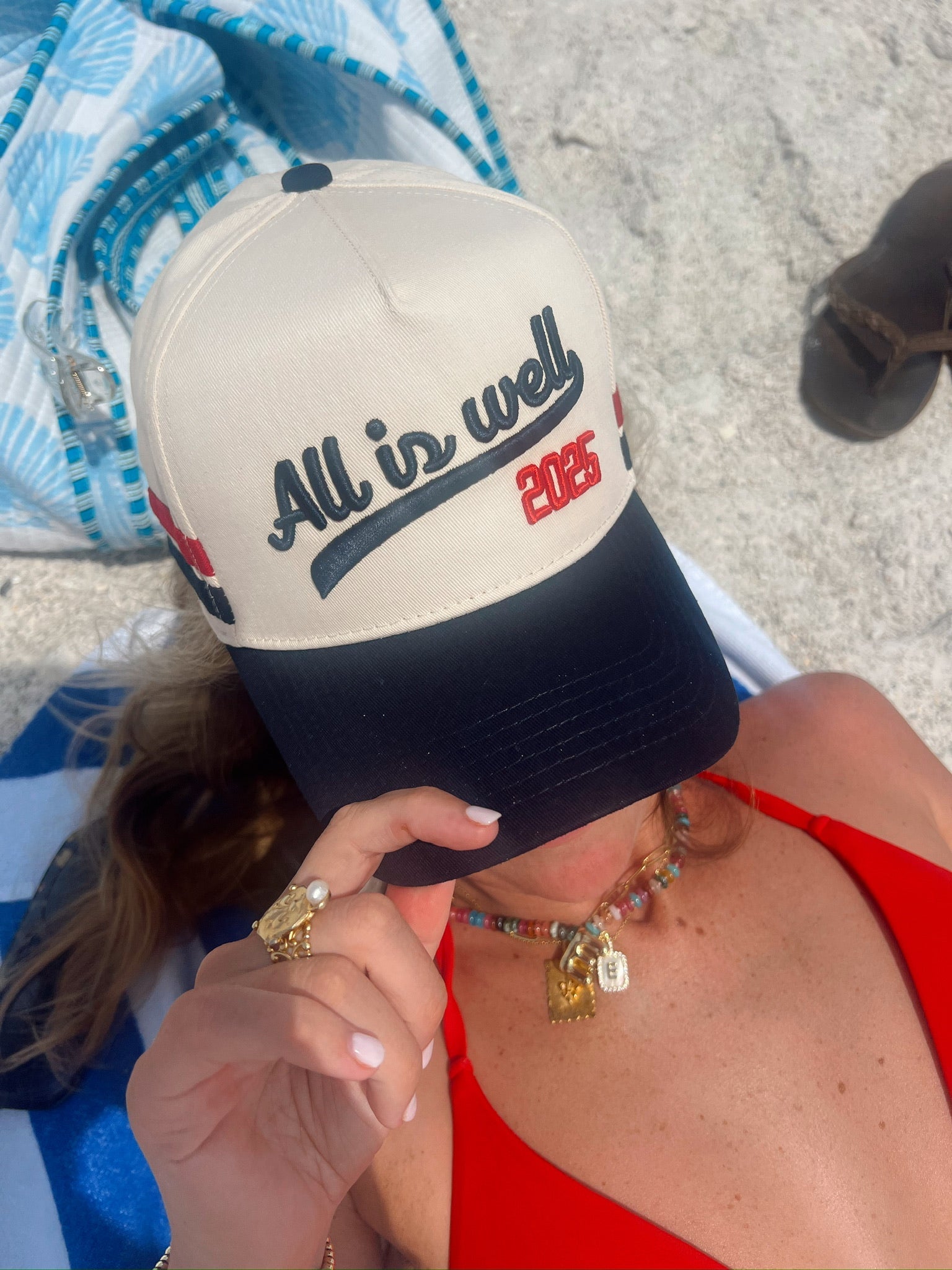 All is Well - Navy Vintage Trucker Hat by KenzKustomz, Southern lifestyle apparel detail photo 8