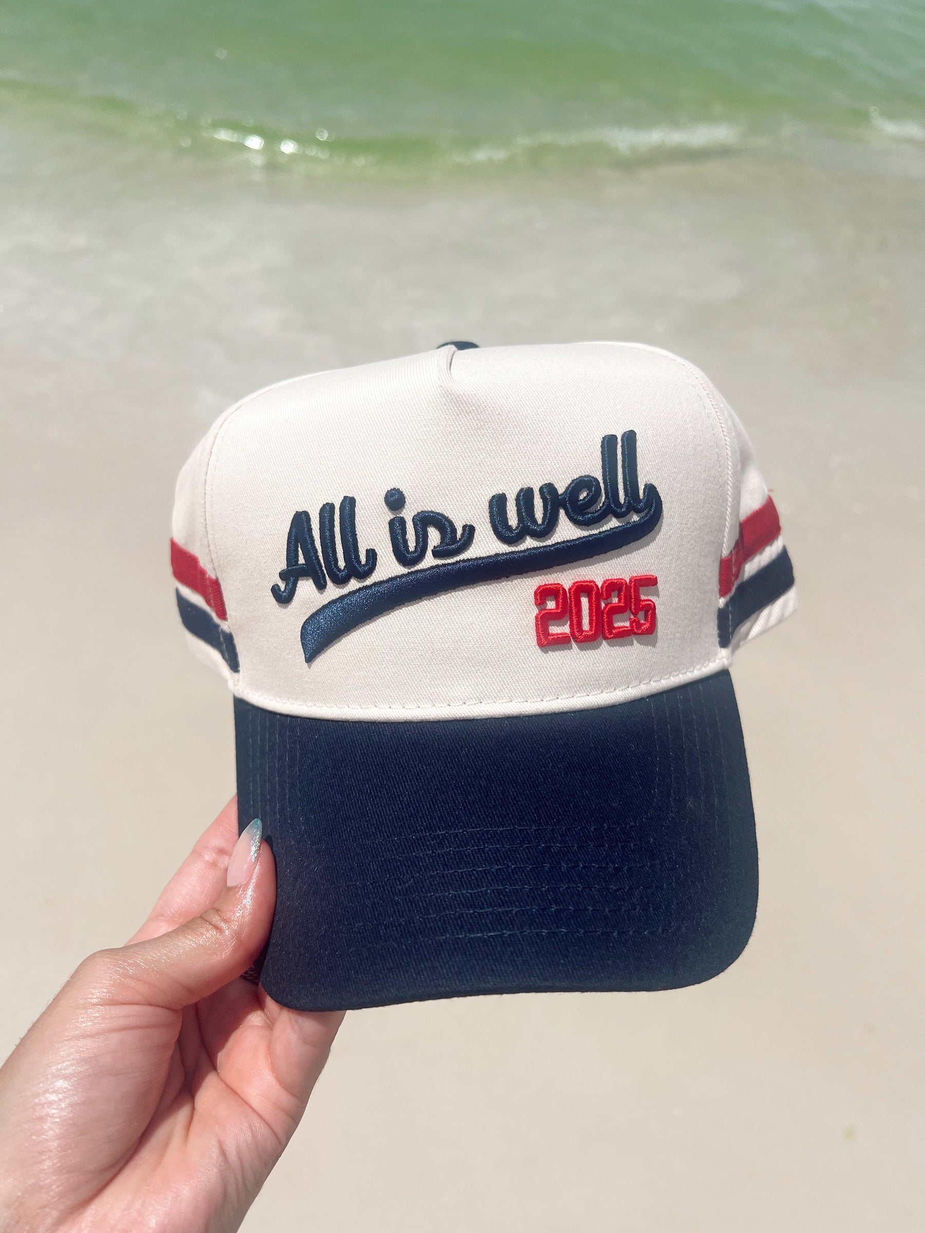 All is Well - Navy Vintage Trucker Hat by KenzKustomz, Southern lifestyle apparel detail photo 4
