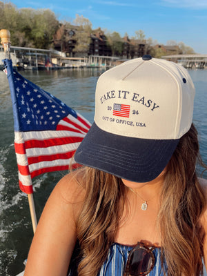 Take it Easy Navy Flag Vintage Trucker Hat by KenzKustomz, Southern lifestyle apparel detail photo 9