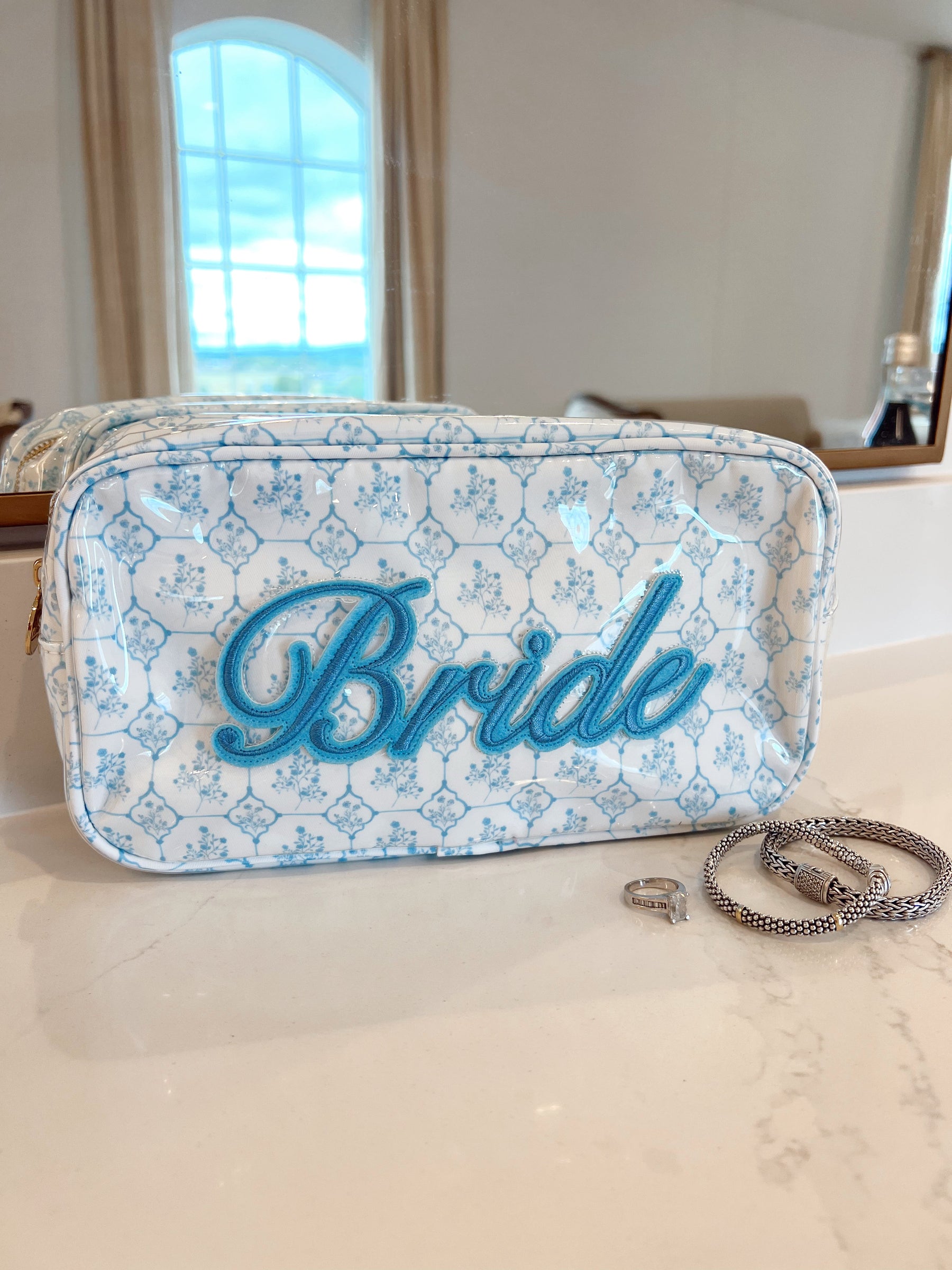 Pink + Blue Toile - Bride Large Bag detail view by KenzKustomz