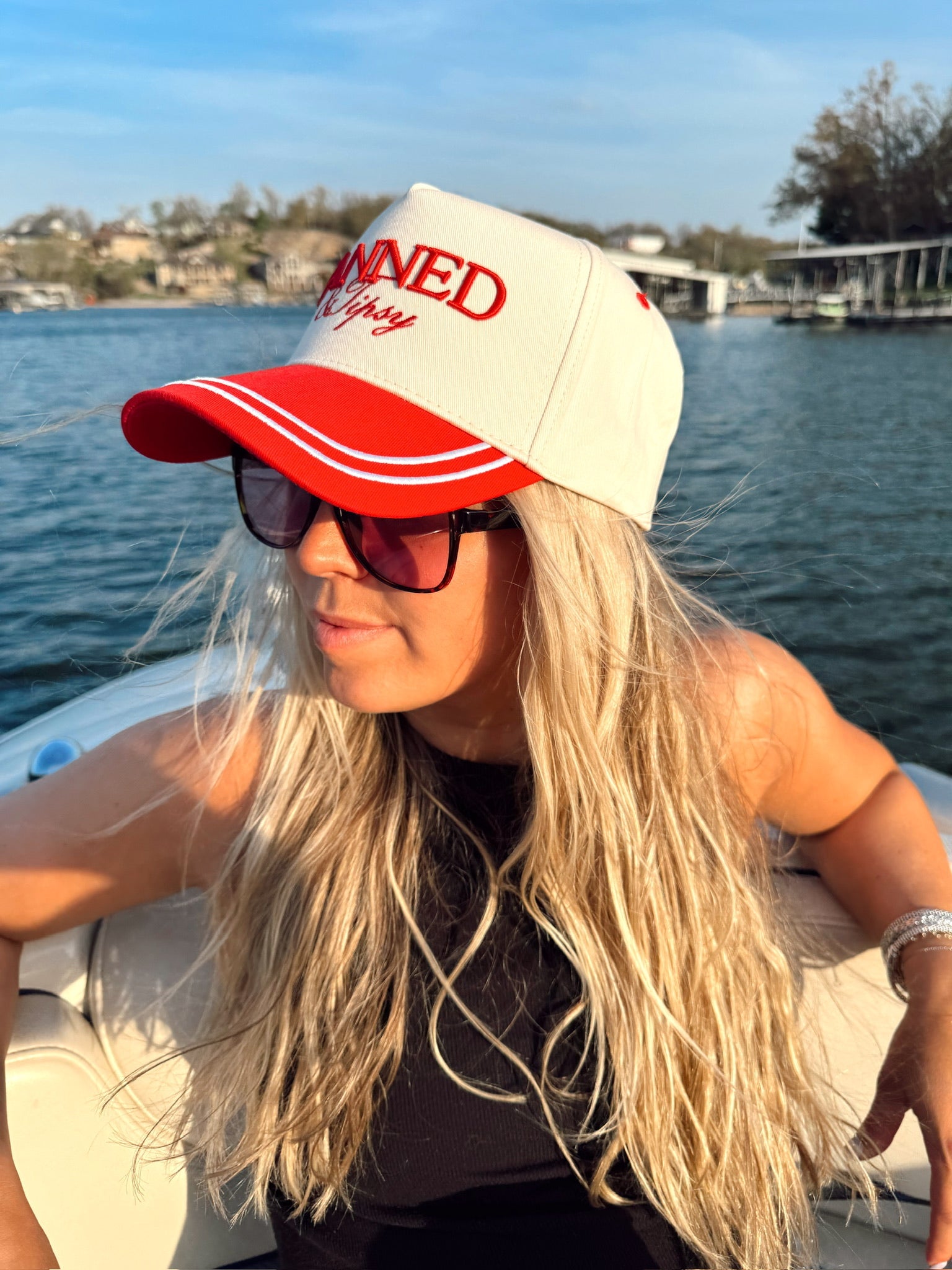 Tanned & Tipsy - Red Vintage Trucker Hat by KenzKustomz, Southern lifestyle apparel detail photo 8