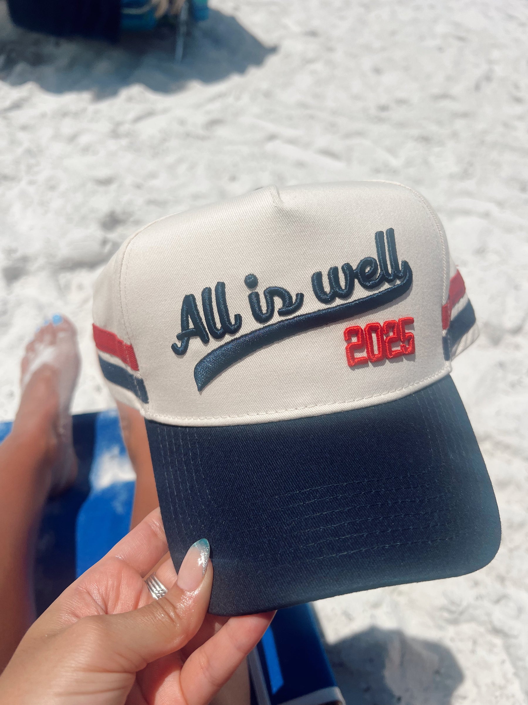 All is Well - Navy Vintage Trucker Hat by KenzKustomz, Southern lifestyle apparel detail photo 12