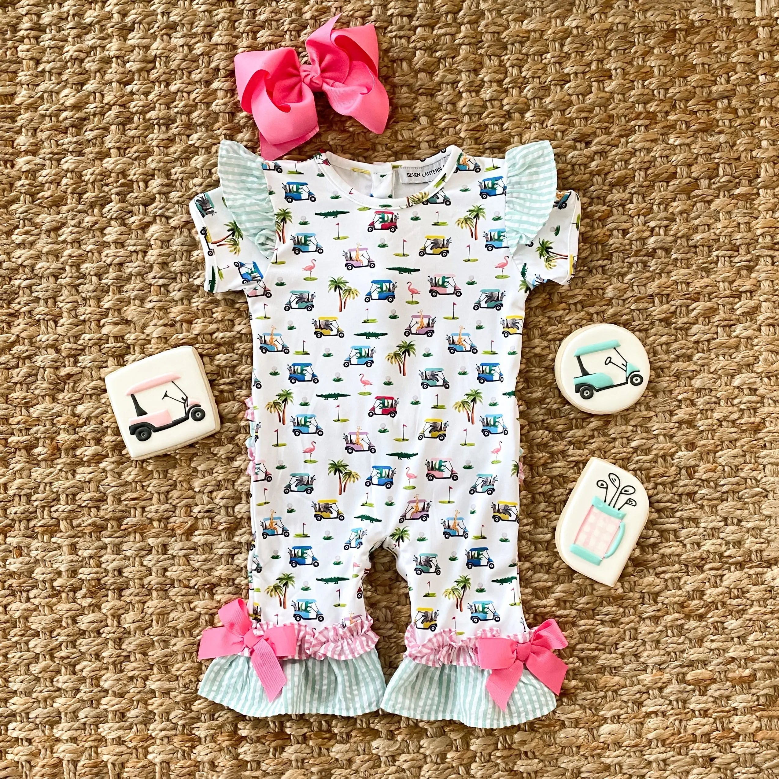 The Palms Girls Golf Romper by Seven Lantern Lane, Southern lifestyle apparel detail photo 2