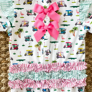 The Palms Girls Golf Romper by Seven Lantern Lane, Southern lifestyle apparel detail photo 12