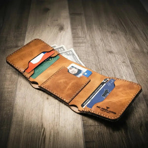 The Trinity Trifold Wallet by Bull Sheath Leather, handmade leather goods main product photo