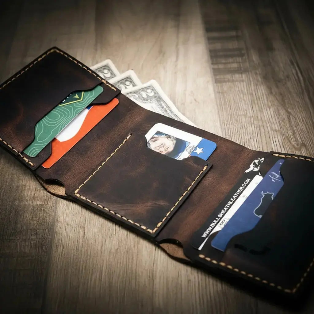 The Trinity Trifold Wallet by Bull Sheath Leather, handmade leather goods detail photo 13
