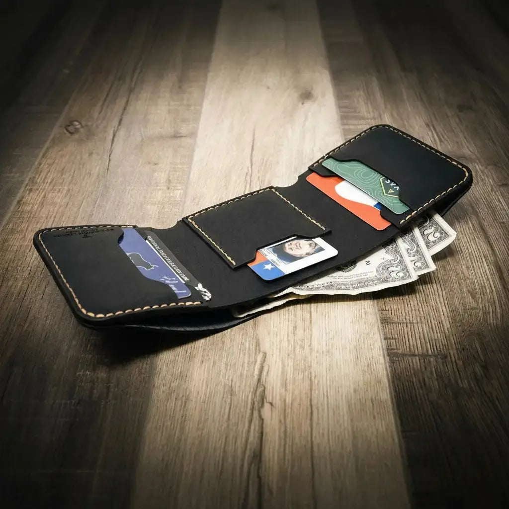 The Trinity Trifold Wallet by Bull Sheath Leather, handmade leather goods detail photo 20