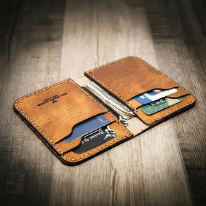 The Tyler Vertical Wallet by Bull Sheath Leather, handmade leather goods detail photo 4