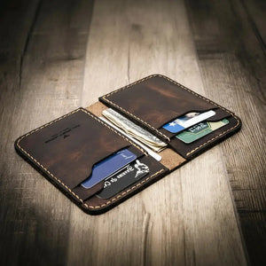 The Tyler Vertical Wallet by Bull Sheath Leather, handmade leather goods detail photo 8