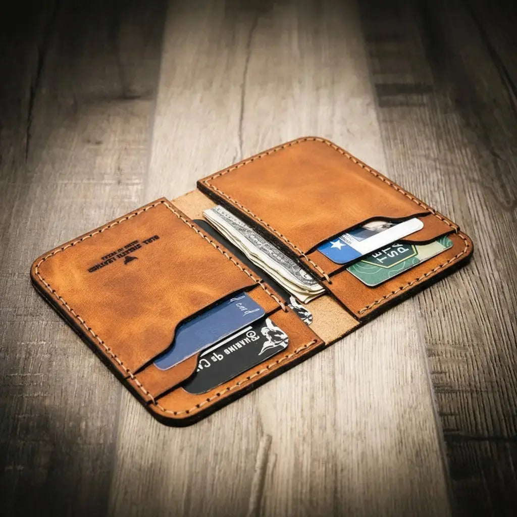 The Tyler Vertical Wallet by Bull Sheath Leather, handmade leather goods detail photo 11