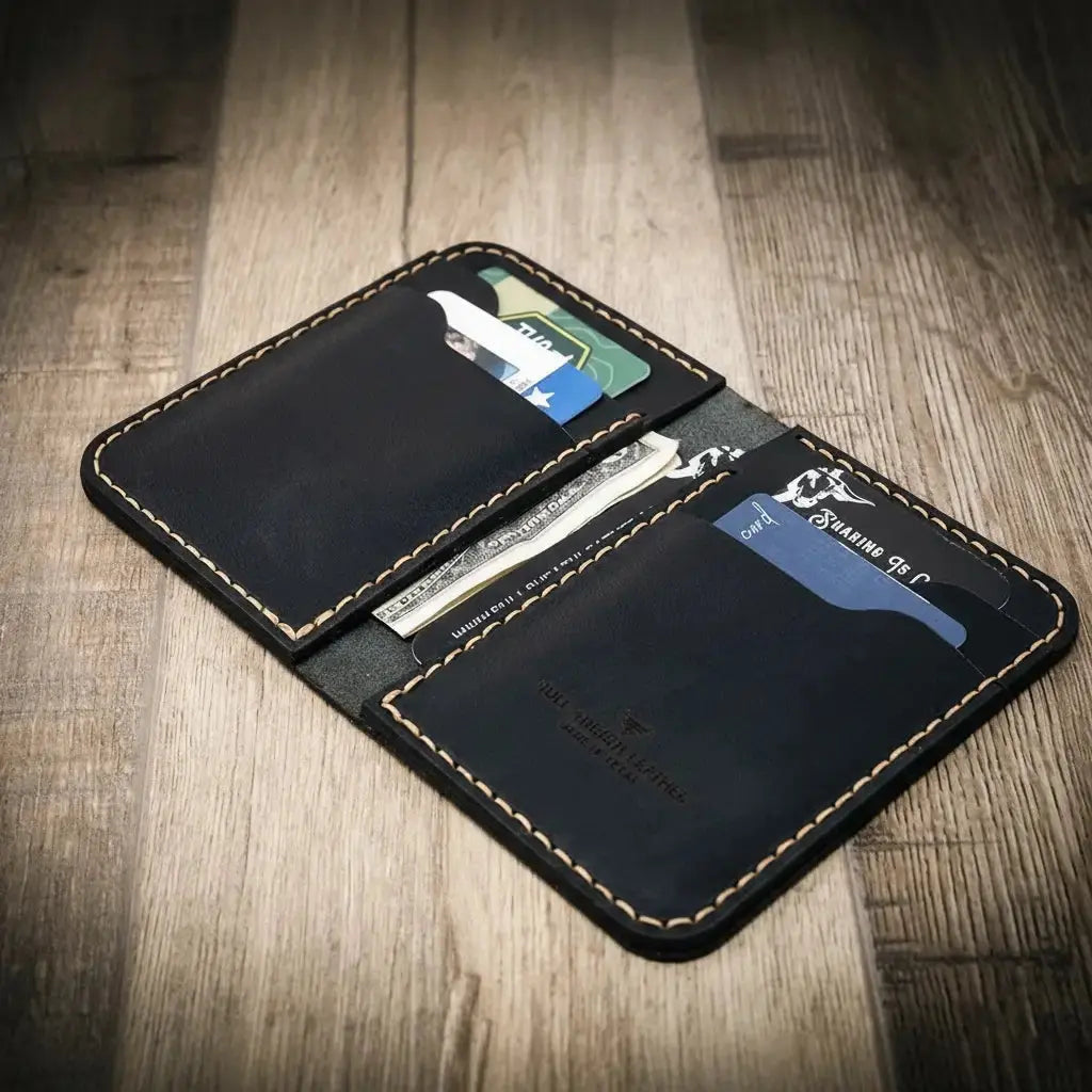 The Tyler Vertical Wallet by Bull Sheath Leather, handmade leather goods detail photo 12