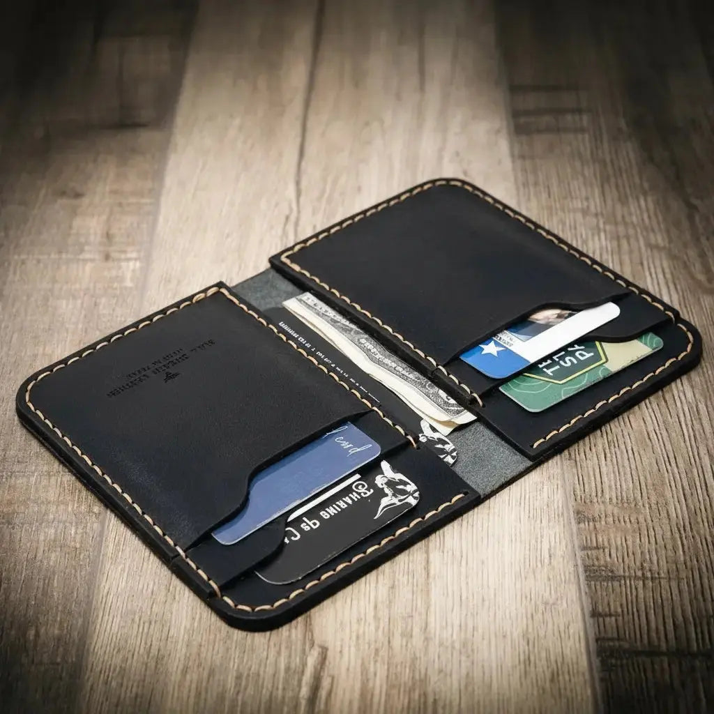The Tyler Vertical Wallet by Bull Sheath Leather, handmade leather goods detail photo 14