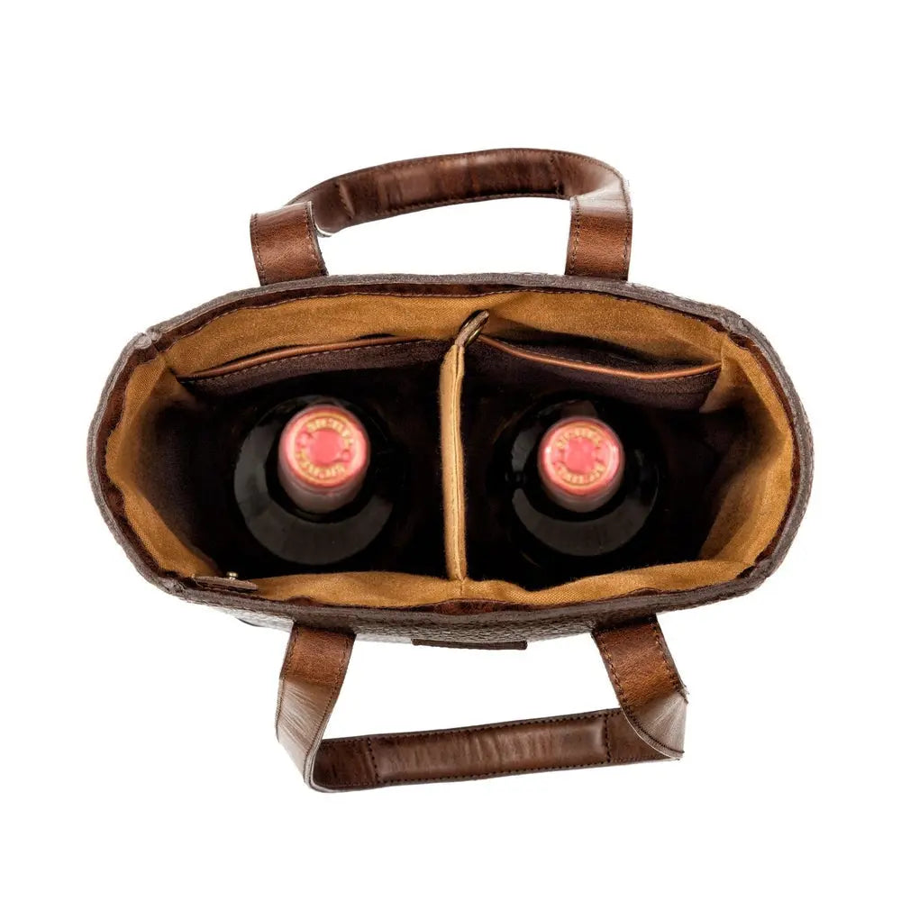 Theodore Leather Two Bottle Wine Tote Carrier by Mission Mercantile Leather Goods, handmade leather goods detail photo 7