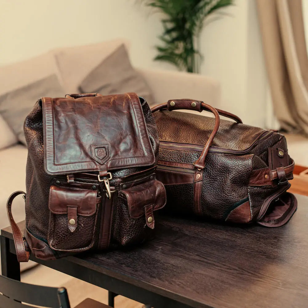 Theodore Leather Wheeled Carry-On Duffle Bag by Mission Mercantile Leather Goods, handmade leather goods detail photo 4