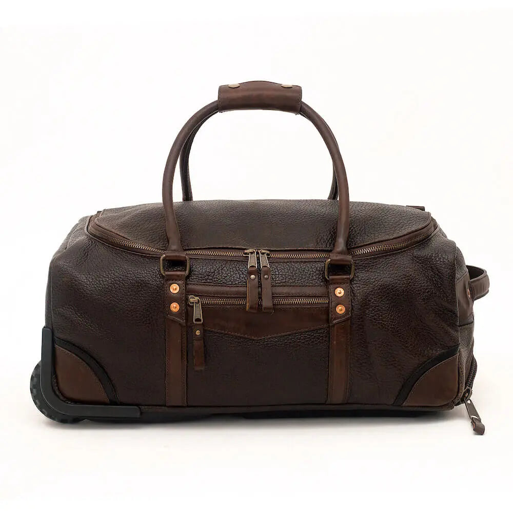 Theodore Leather Wheeled Carry-On Duffle Bag by Mission Mercantile Leather Goods, handmade leather goods detail photo 5