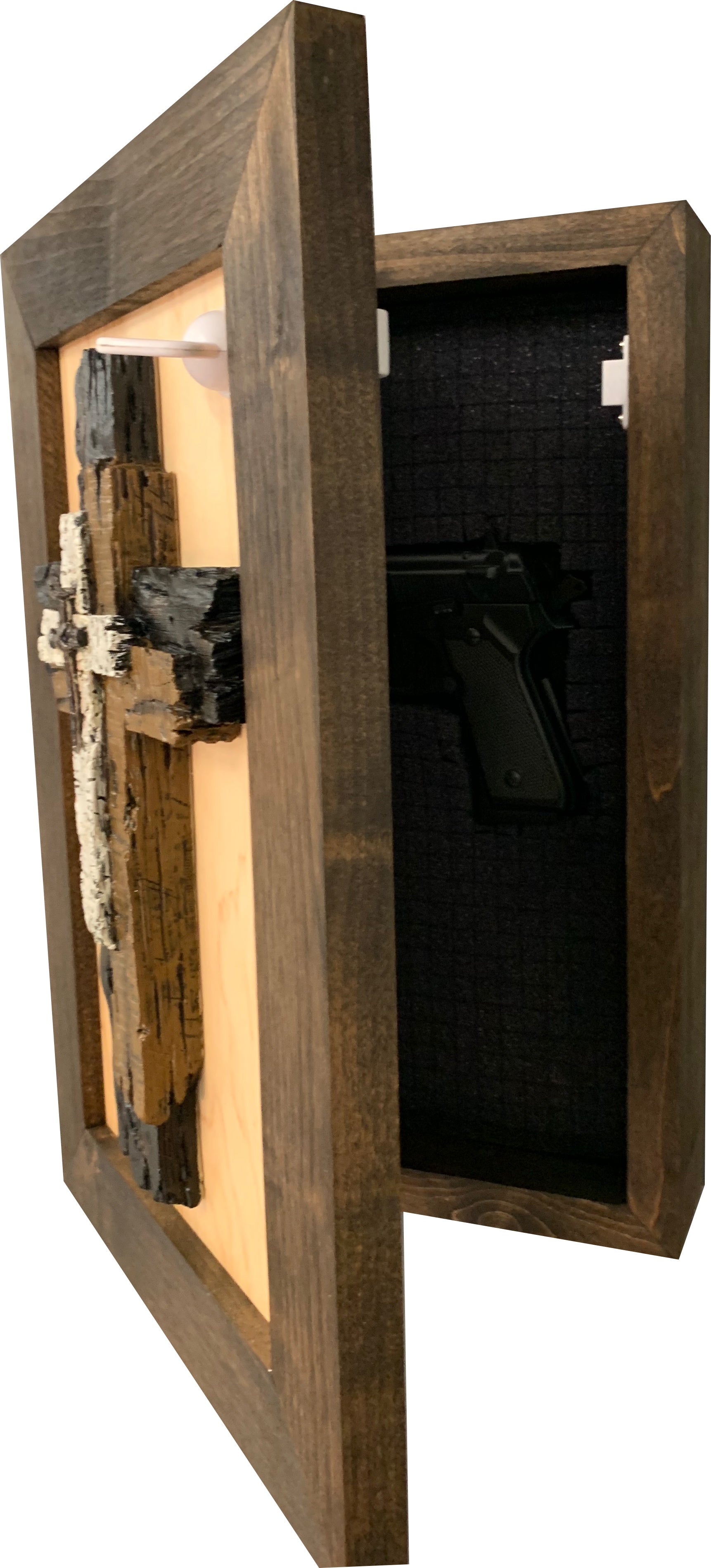 Three Layered Cross Decorative Wall-Mounted Secure Gun Cabinet by Bellewood Designs, Southern home decor detail photo 11