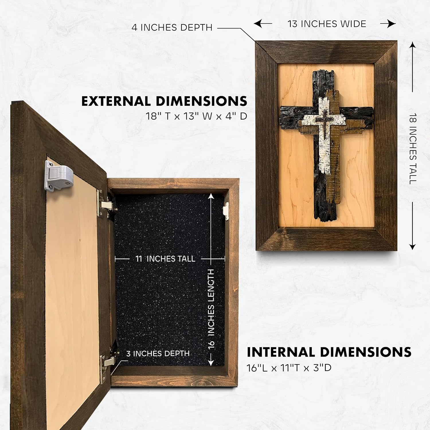 Three Layered Cross Decorative Wall-Mounted Secure Gun Cabinet by Bellewood Designs, Southern home decor detail photo 6