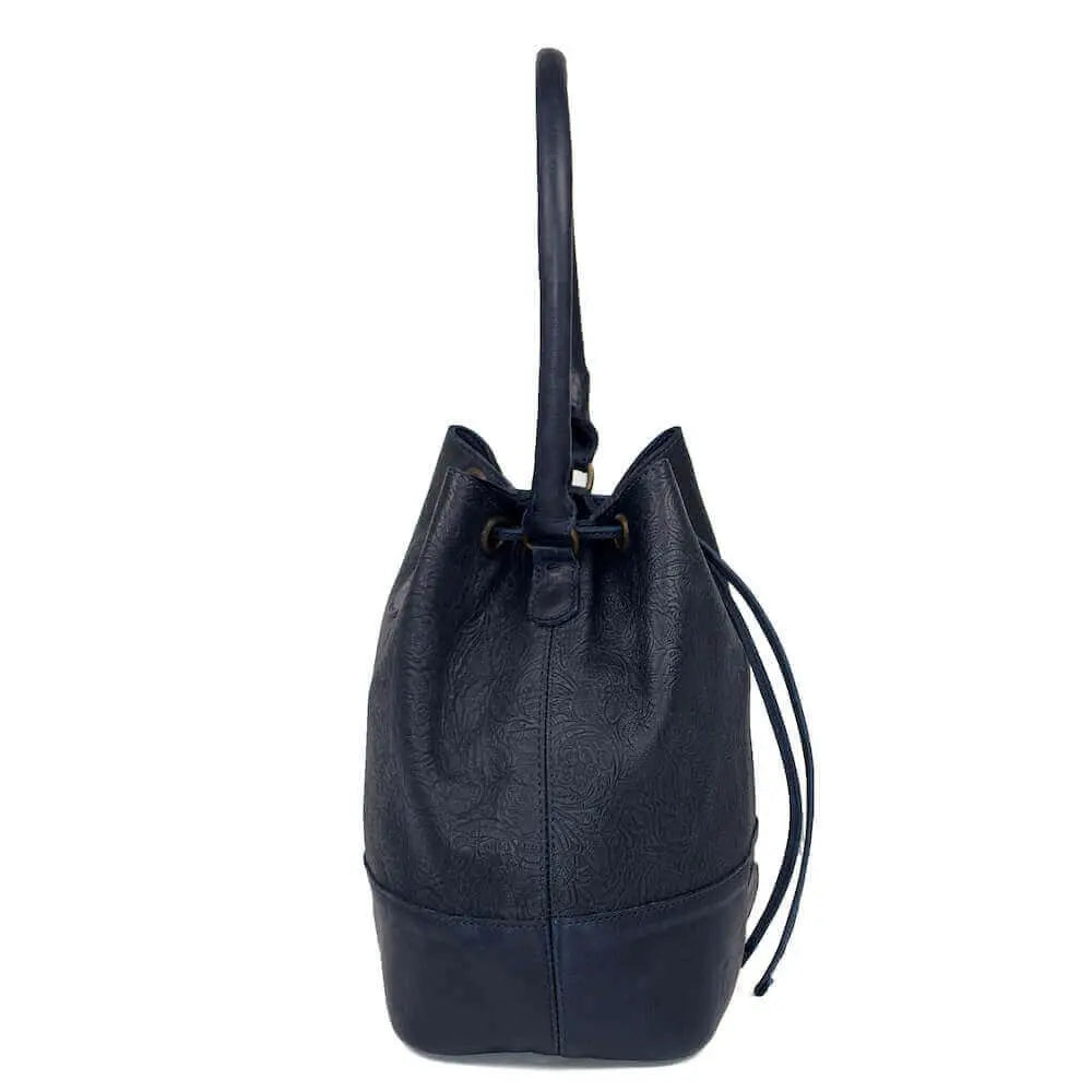 Tooled Leather Bucket Bag by Mission Mercantile Leather Goods, handmade leather goods detail photo 8