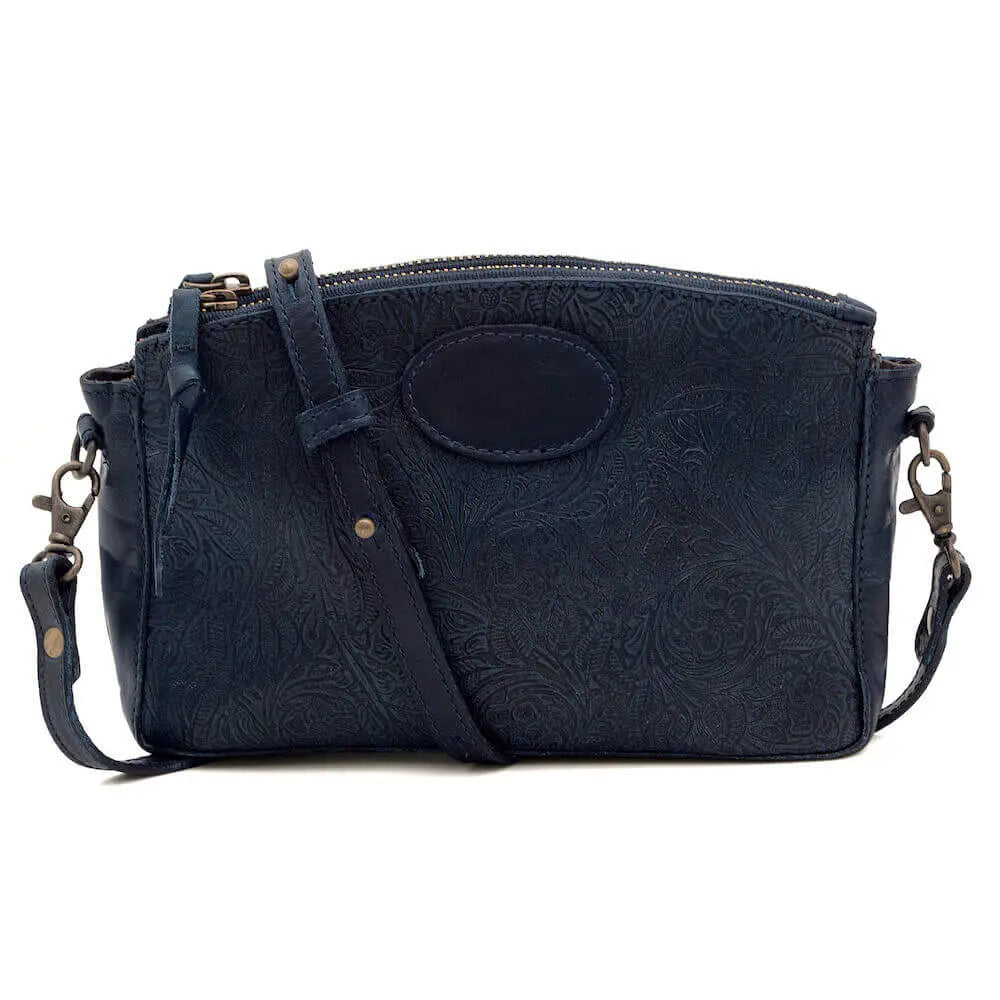 Tooled Leather Crossbody Bag by Mission Mercantile Leather Goods, natural skincare detail photo 4