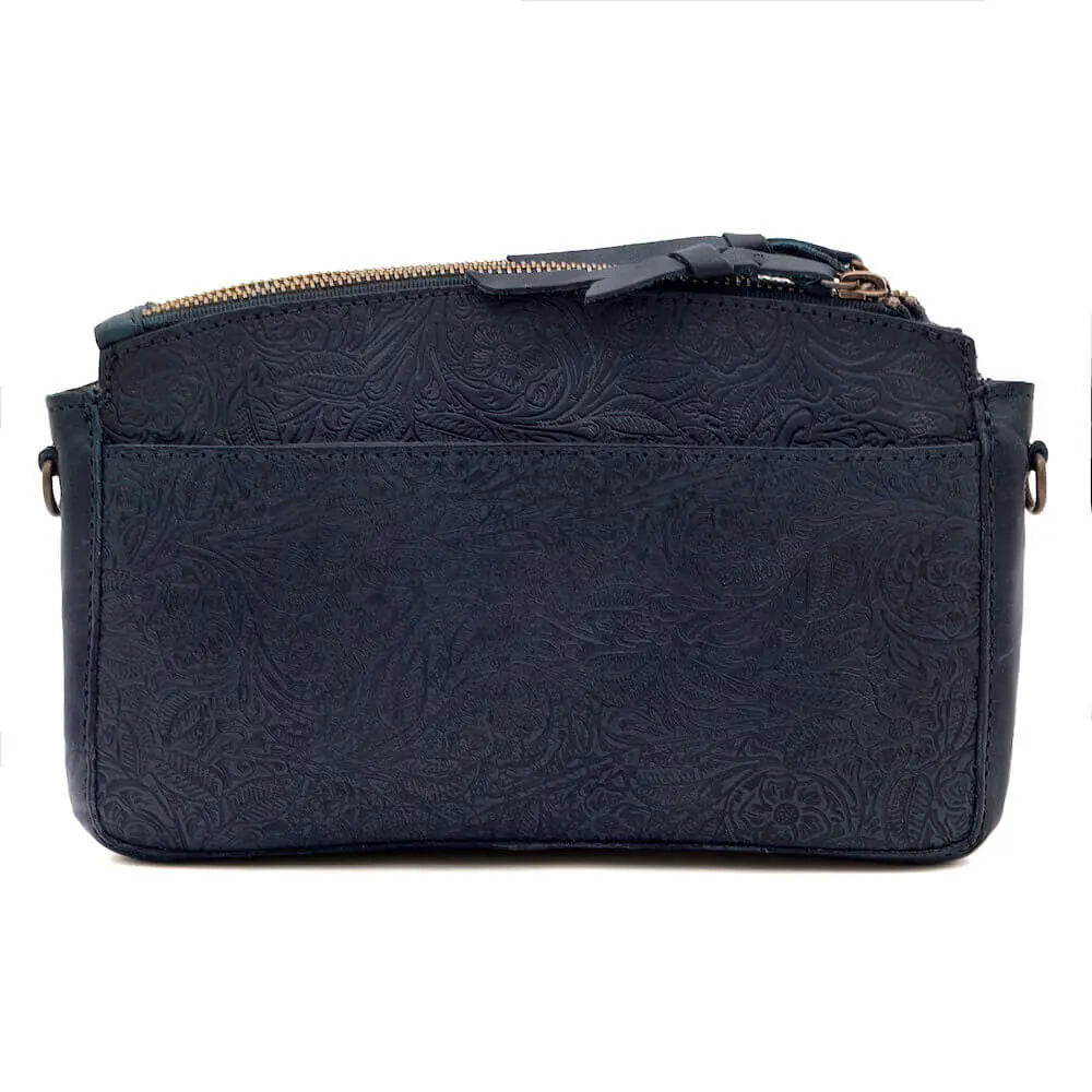 Tooled Leather Crossbody Bag by Mission Mercantile Leather Goods, natural skincare detail photo 7