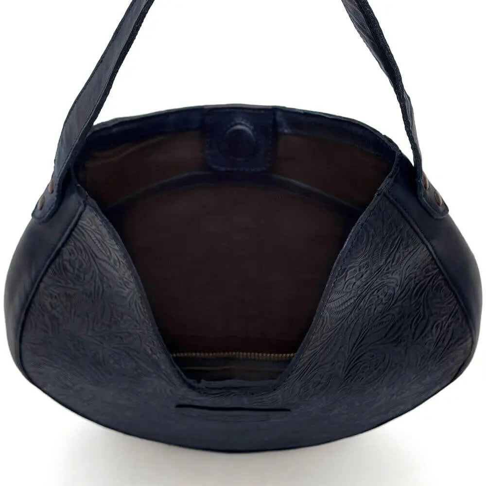 Tooled Leather Hobo Bag by Mission Mercantile Leather Goods, handmade leather goods detail photo 10