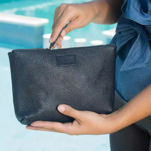 Tooled Leather Large Zippered Pouch by Mission Mercantile Leather Goods, handmade leather goods main product photo