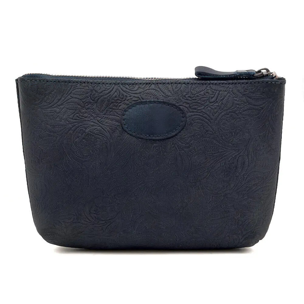 Tooled Leather Large Zippered Pouch by Mission Mercantile Leather Goods, handmade leather goods detail photo 4