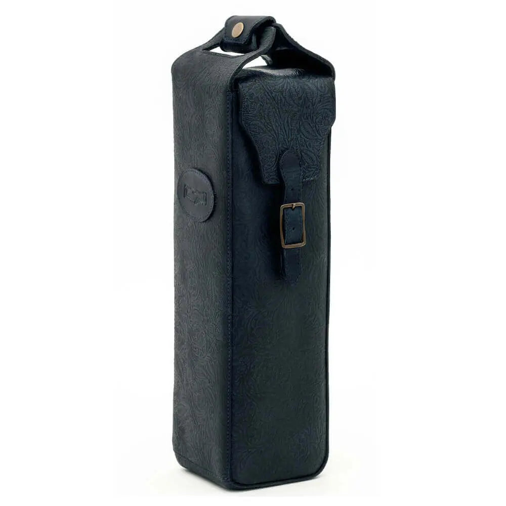 Tooled Leather Single Bottle Wine Carrier by Mission Mercantile Leather Goods, handmade leather goods detail photo 6