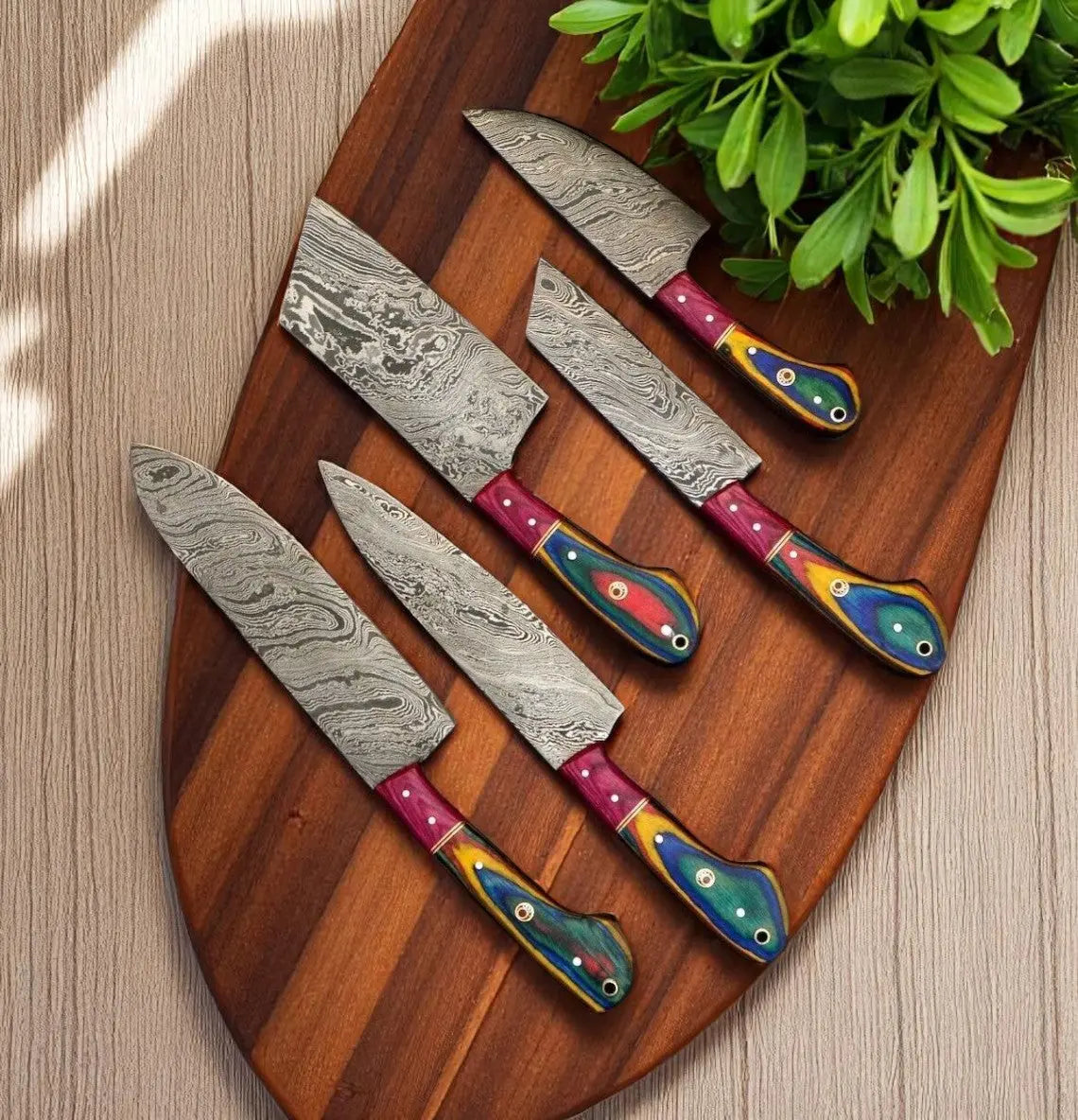 Top Rated Kitchen Knife Set – 5-Piece Full Tang Damascus Steel by Damascus Knife Store, Damascus knife main product photo