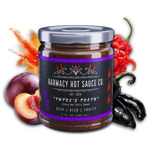 Totec's Teeth - Extra Hot Pasilla & Plum (9oz) by Harmacy Hot Sauce Co.