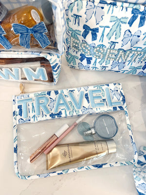 Travel - Blue Bow Clear Pouch by KenzKustomz, handmade leather goods detail photo 4