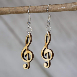 Treble Clef Wooden Earrings | Music Note Jewelry detail view by Cate's Concepts, LLC