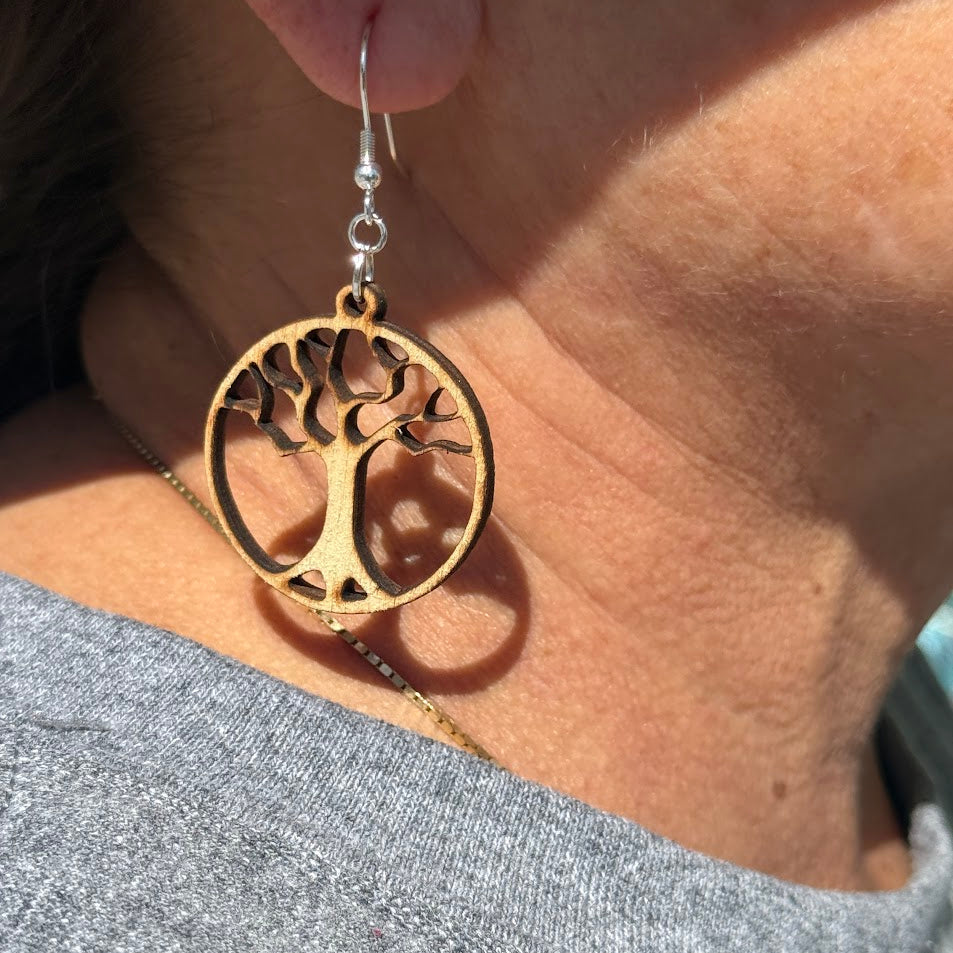 Tree of Life Wooden Earrings | Spiritual Nature Jewelry by Cate's Concepts, LLC, handmade jewelry detail photo 2