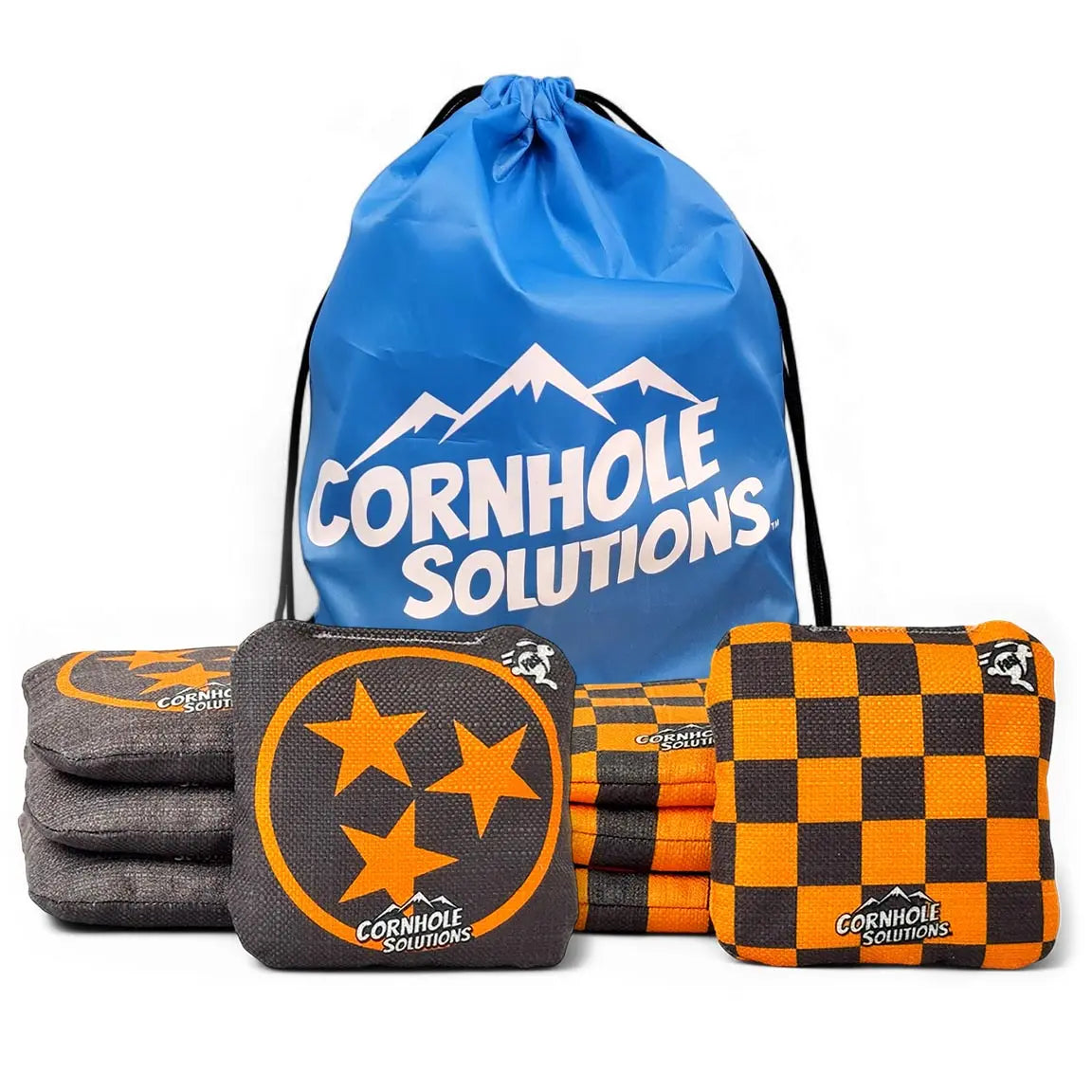 Tri-Star/Checker - Pro Style REC Cornhole Bags – Regulation 6"x6" – Full Set of 8 by Cornhole Solutions, custom cornhole board main product photo