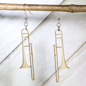 Trombone Wooden Earrings | Band Musician Jewelry by Cate's Concepts, LLC, handmade jewelry main product photo