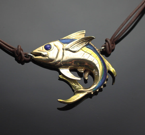 Bronze Yellowfin Tuna Necklace with Lapis Eye by Anisa Jewelry