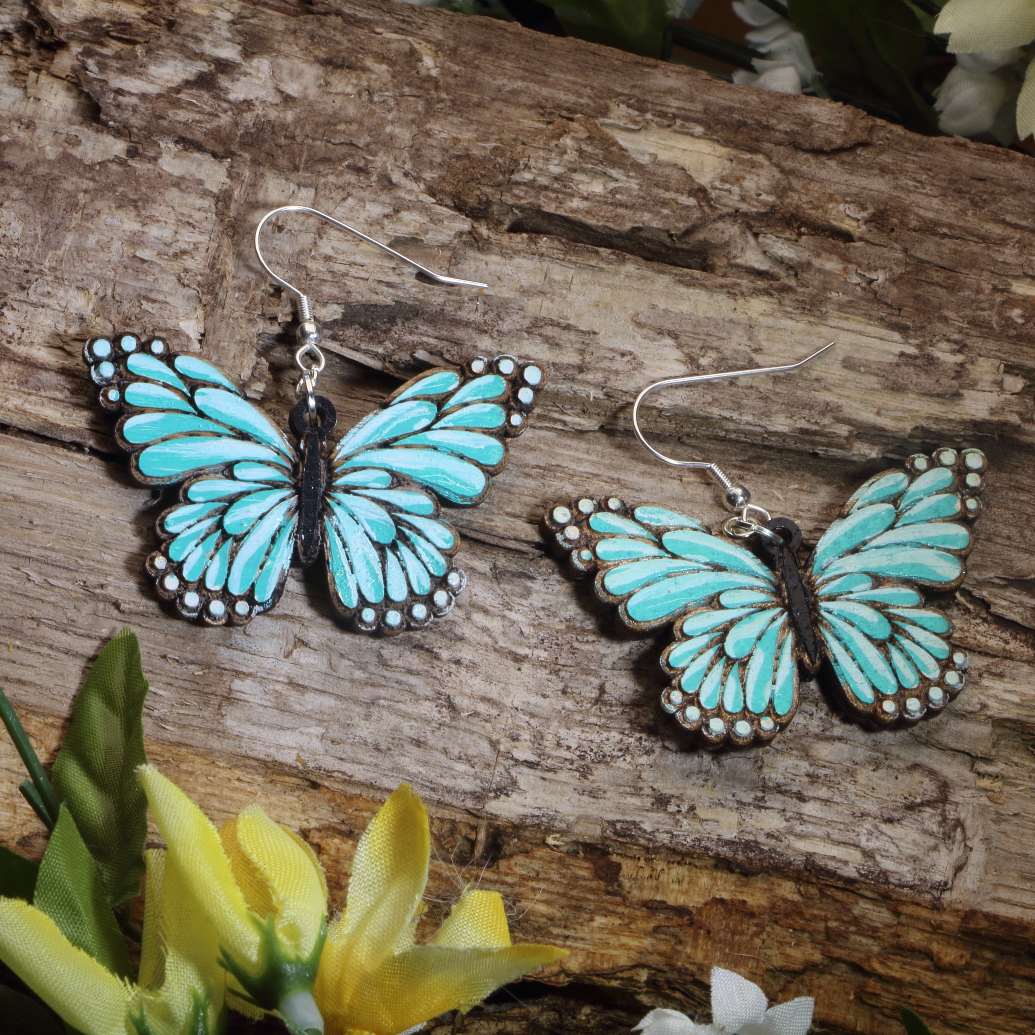 Turquoise Butterfly Wooden Dangle Earrings | Nature Inspired Jewelry by Cate's Concepts, LLC