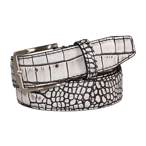 Tuxedo Mock Croc Leather Belt by Roger Ximenez: Bespoke Belts and Leather Accessories, handmade leather goods detail photo 2