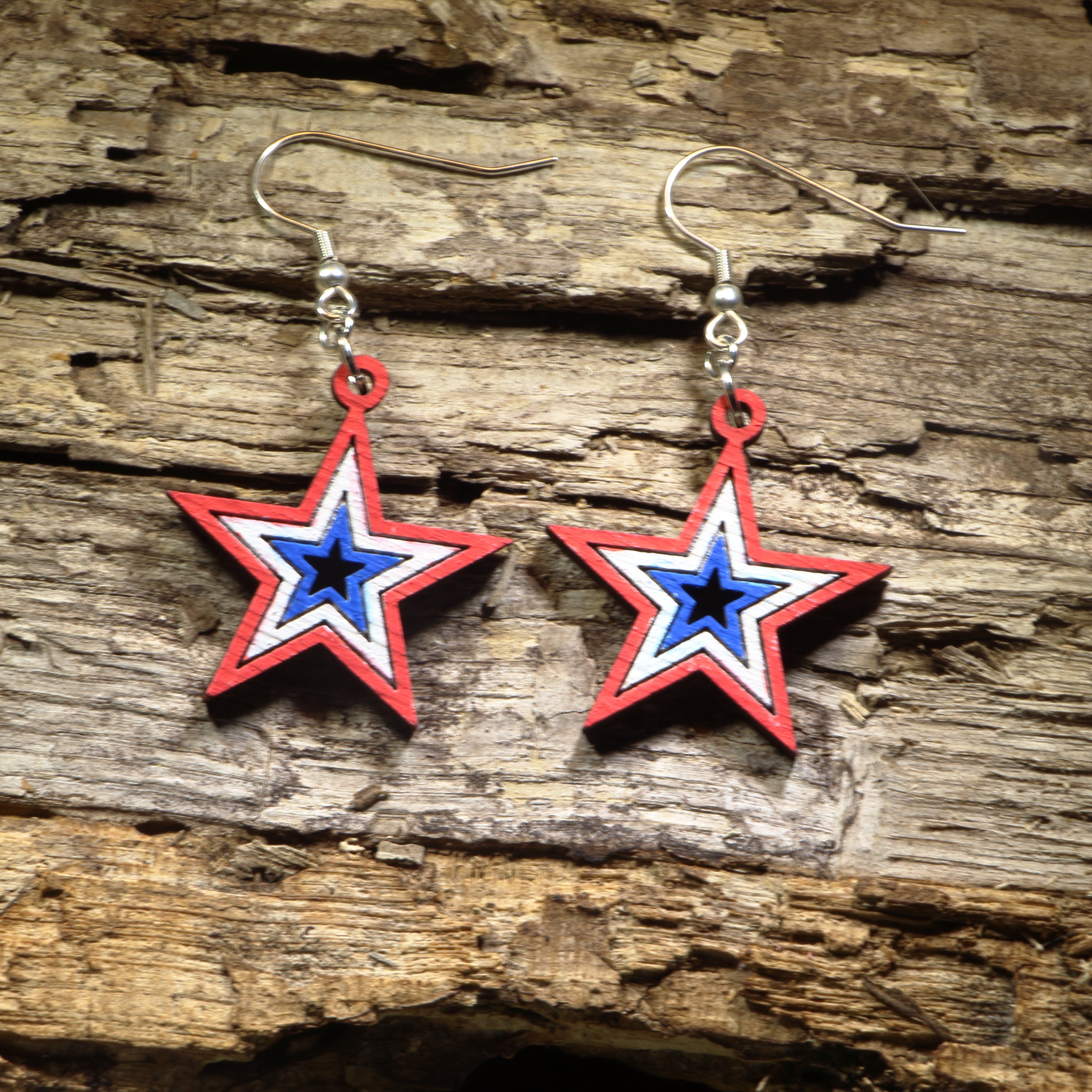 USA Stars Wooden Earrings | Patriotic American Flag Jewelry by Cate's Concepts, LLC