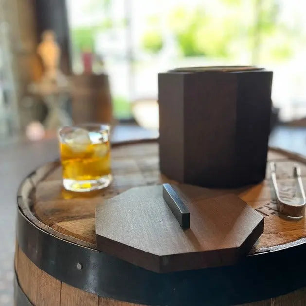 Unique Wooden Ice Bucket in Blackened Cherry by Alabama Sawyer, Southern home decor detail photo 6