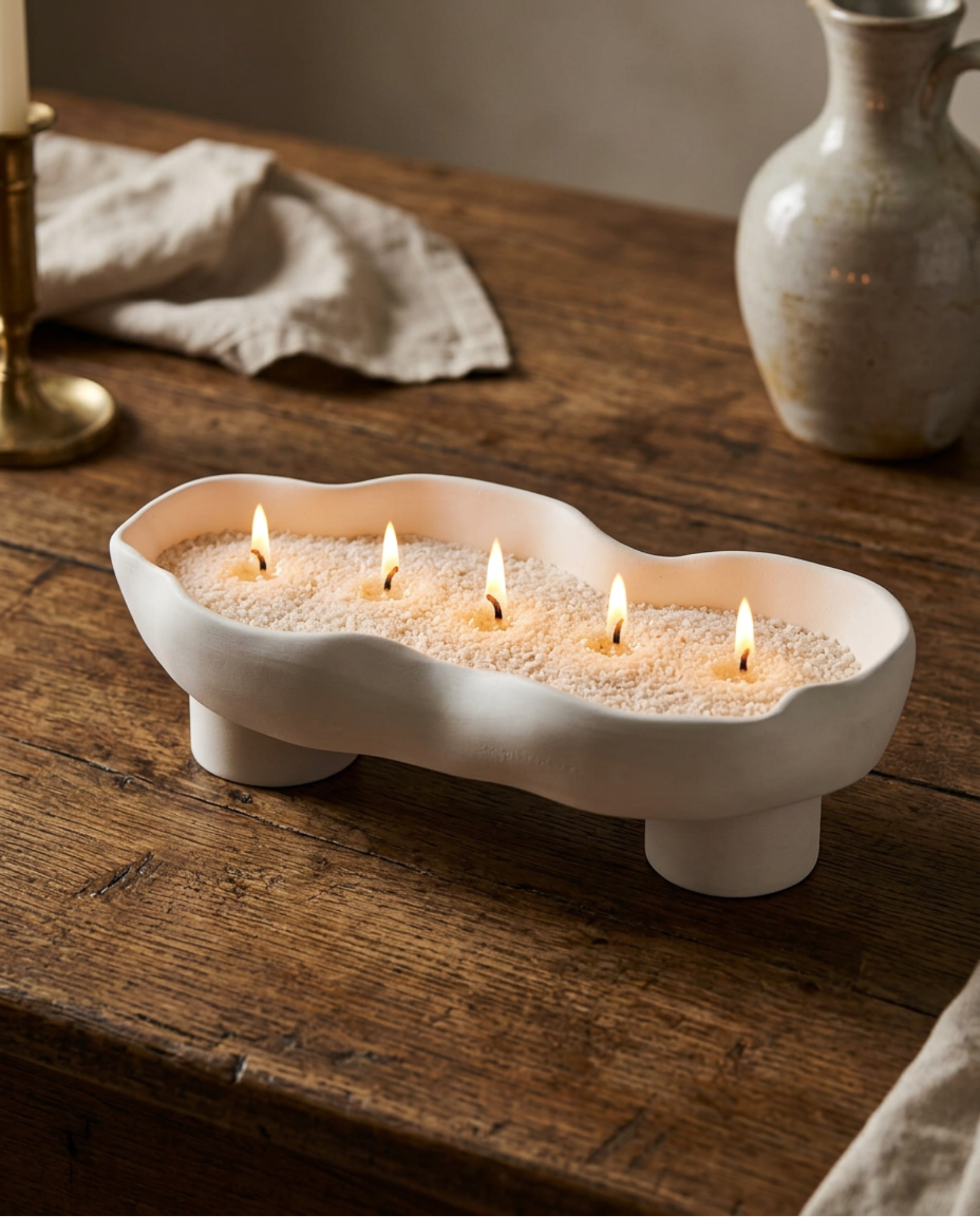 Scalloped Candle Tray-Refillable Sand Wax Candle Vessel