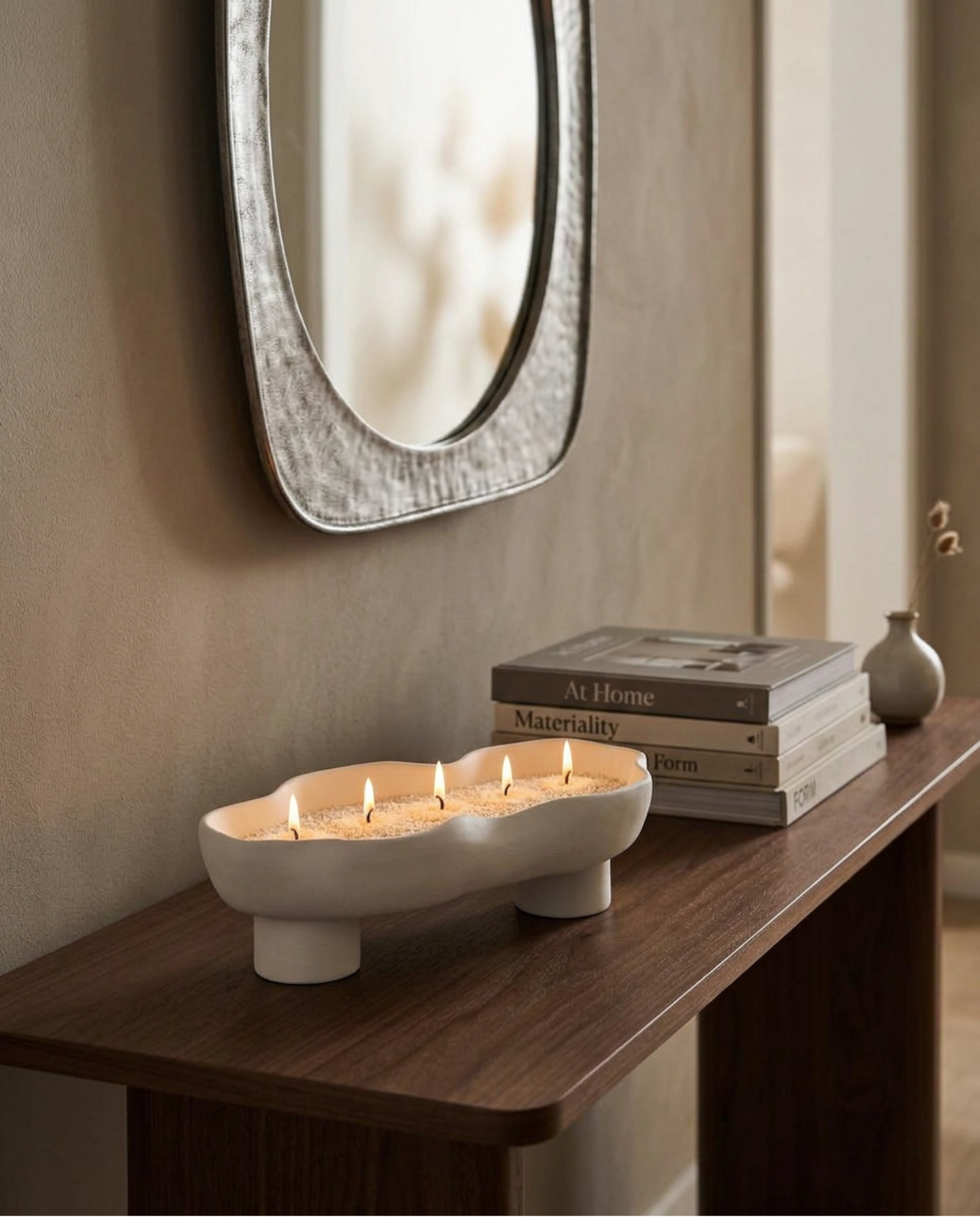 Scalloped Candle Tray-Refillable Sand Wax Candle Vessel
